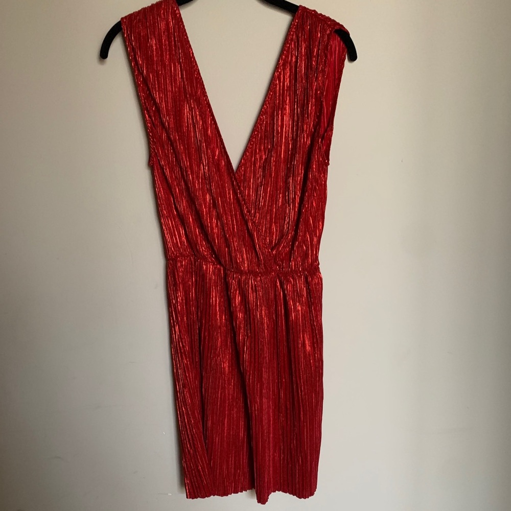 Oh My Love Red Metallic Pleated Dress - Picture 2 of 8